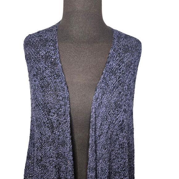 COLDWATER CREEK Knit Shawl Womens One Size Wrap Fringe Blue Poncho Boho Coverup - Picture 2 of 9